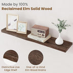 Floating Shelves for Wall Decor, Rustic Solid Elm Wood Live Edge Floating Shelves Wall Mounted, Wall Shelves with Invisible Bracket for Living Room Bathroom Bedroom Kitchen, 36 Inch Set of 2, Walnut