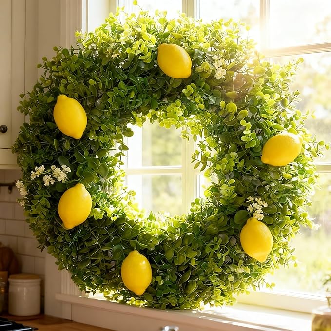 Hiptree 22 Inch Boxwood Wreath for Front Door-Artificial Spring Greenery Indoor Outdoor Wreaths Decorations, Farmhouse Wall Decor-Wedding,Summer, Fall, Winter,Easter, Green All Year Round,DIY Wreaths