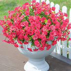 Fake Plants Artificial Flowers for Outdoor Outside Decor, 12 Bundles Faux Flowers Silk Hot Pink Morning Glory with Eucalyptus Look Real UV Resistant Faux Greenery for Planter Front Door Porch Patio