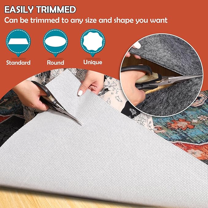 Waterproof Rug Pad, Thick 5x8 Ft Under Area Rug Carpet Pad, Non Slip Rug Pads for All Floors and Hardwood Floors Finishes, Keep Carpets in Place Soft and Prevent Rug from Wrinkling or Buckling