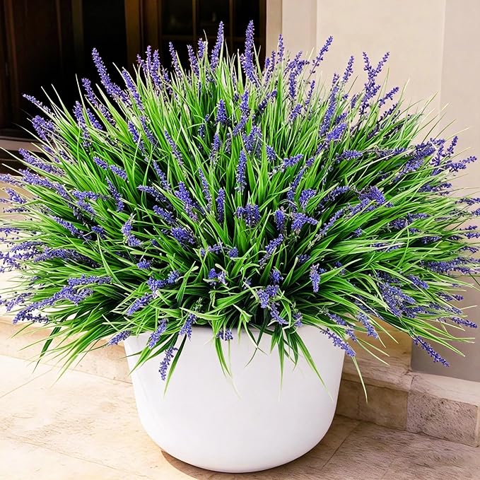 Ivydale Artificial Plants Fake Flowers Monkey Grass for Outdoors,UV Resistant Realistic 20PCS Red Faux Greenery Shrubs Outside Decor for Home Garland Porch Patio Balcony Planter Yard Office Pathway