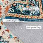 U'Artlines Boho Vintage Area Rug 6x9 Machine Washable Low Pile Soft Floor Carpet Non Slip Non Shedding Accent Rug for Living Room Bedroom Entryway Dining Room Office Orange/Multi
