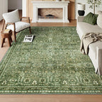 Lahome Moss Green Area Rug 8x10, Machine Washable Low Pile Thin Carpet for Living Room, Non-Slip Boho Rug for Bedroom Dining Office Apartments Home Decor