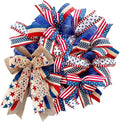 250th Anniversary Patriotic Wreaths for Front Door, 24 Inch Large Full Layered & Pre-Lit Design 4th of July Decorations with Burlap Bow, Red White and Blue Ribbon Wreath for Memorial Day