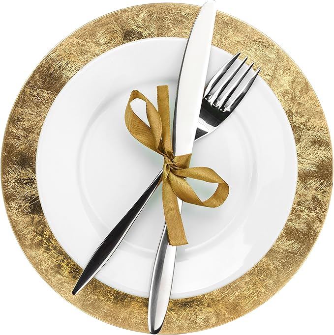 Hosley Gold Charger Plates Set of 4 – 11.75” Decorative Plastic Table Chargers for Wedding Centerpieces, Event Decor & Elegant Dining