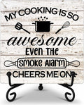 Kitchen Counter Decor, My Cooking Is So Awesome, Table Decorations for Dining Room, Farmhouse Kitchen Wooden Plaque with Iron Stand for Table Shelf Display-A03