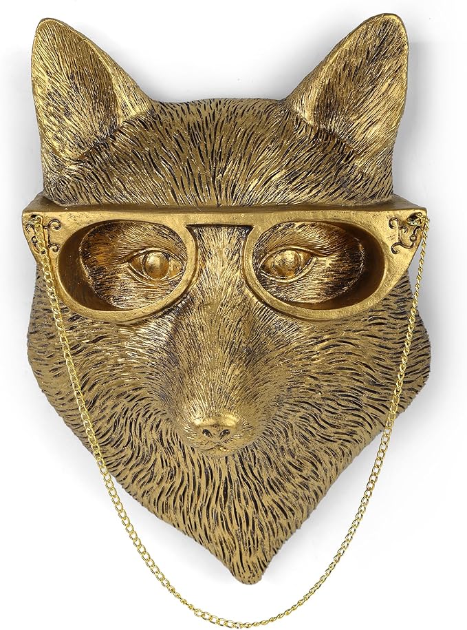 UITWMKTG Gold Animal Head Wall Decor Wall Sculpture Home Decor Statue for Living Room Office Bedroom Modern Decor for Men Women Fox