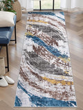 Ciicool 2x6 Washable Runner Rug, Modern Abstract Hallway Rugs Runner, Non-Slip Thin Accent Rug Lightweight Blue Grey Print Distressed Carpet for Laundry Entryway Bedroom Kitchen Bathroom Indoor
