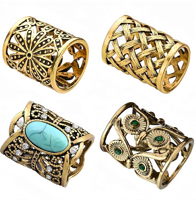 SYWDUDUCLT Scarf Ring for Women's Shawl, Silk Neckerchief, Tshirt, Gold/Sivler, S/M/L, 2 Pcs