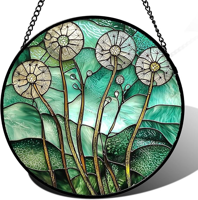 Stained Glass Window Hanging, Green Abstract Lotus Leaves Tree Sun Catcher for Window Door Home Decor Plant Suncatcher Christmas Mother's Day Birthday Gifts for Women Men Mom Nana 15 in