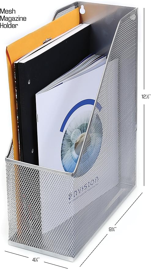 YBM HOME Mesh Steel Deluxe Magazine Rack, Extra Wide Magazine File Holder (1, Silver)