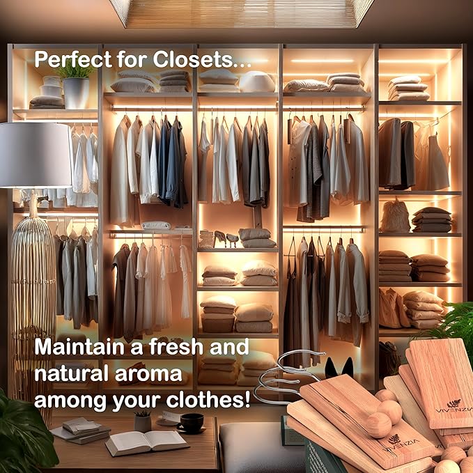 Cedar Blocks for Clothes Storage 25pcs (15 Hang-ups, 10 Balls), Cedar Blocks for Closet, Cedar for Closets, Cedar Planks, Natural Closet Smell Eliminator, Natural Closet Deodorizer