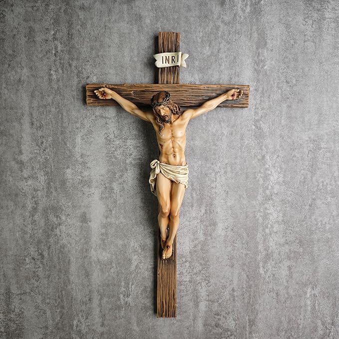 BC Catholic Crucifix Wall Cross, 14"H Jesus Christ Inspirational Home Décor, Religious Devout Gift, Renaissance Sculpture Handmade by Buildclassic
