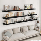 RICHFOCUS 55Inch Floating Shelves for Wall 2 Pack Shelves for Bedroom|Kitchen|Bathroom Wall Mounted Rustic Wood Floating Shelf with Invisible Brackets for Books|Storage|Decor, Black