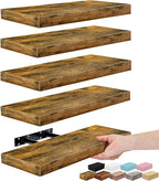 Sorbus Floating Shelves for Wall – 16 Inch Floating Shelf for Kitchen, Bedroom, Living Room, Bathroom, Home & Wall Decor - Mounted Bathroom Shelves with Invisible Brackets (Rustic Brown, 5 Pack)