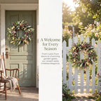 Lush Eucalyptus Wreath for Front Door - 24" Colorful Floral Wreath with 10+ Mixed Foliage & Blooms - All-Season Farmhouse Outdoor Wreath for Spring Summer Porch Wall Decor