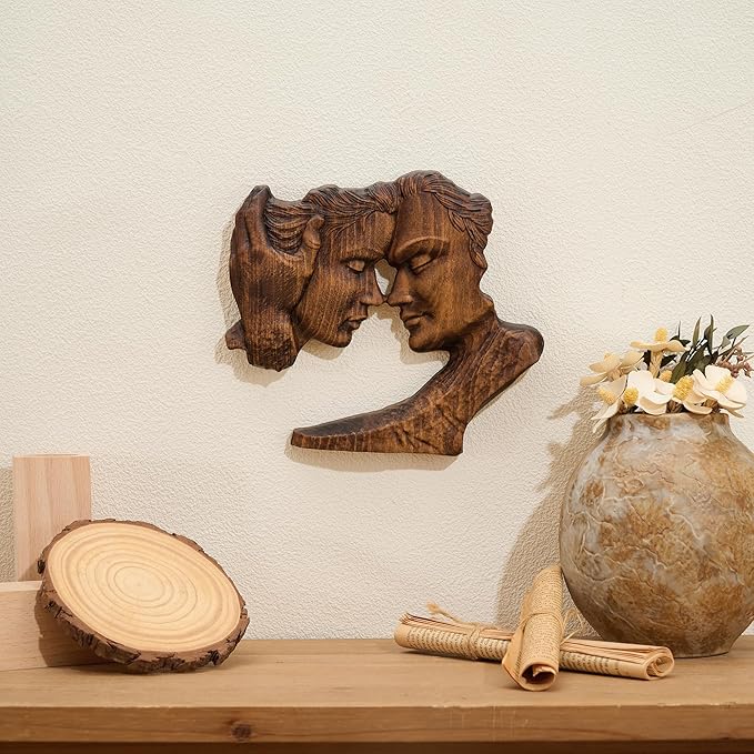BGCOPPER Wooden Couple Statue, Abstract Couple Sculptures Ornament for Home Decor Women Gift for Anniversary Wedding (10 Inch)