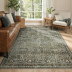 Lahome Sage Green Area Rug 6x9, Machine Washable Rugs for Living Room, Boho Vintage Soft Bedroom Carpet for Dining Room Nursery Apartment Office, Dark Green