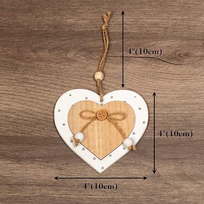 Sun&Beam Heart-Shaped Wooden Decorative Seven Styles Hanging Handmade Hearts Ornaments for Wedding Party Valentine Christmas Home Decoration Car Décor (All-7Pcs, 1Pcs)