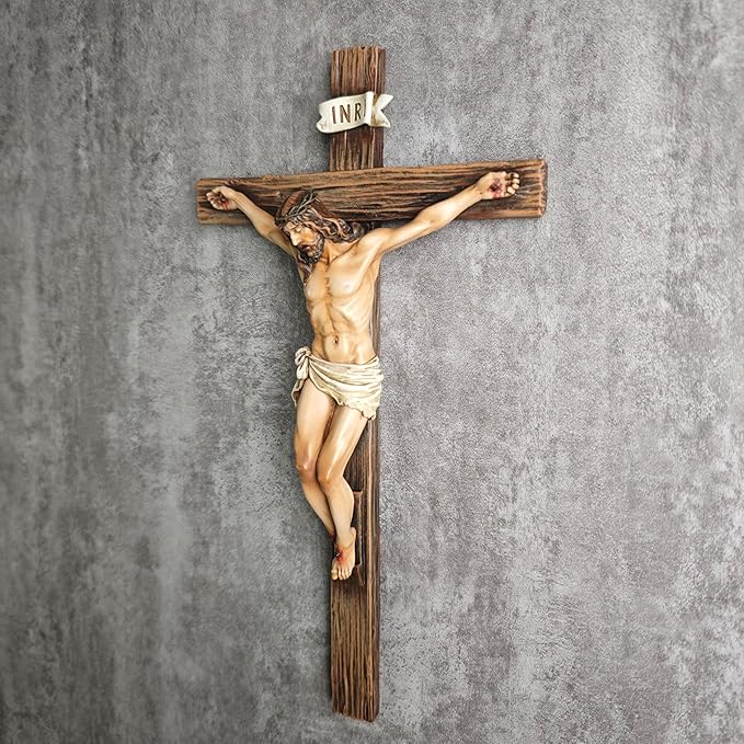 BC Catholic Crucifix Wall Cross, 10"H Jesus Christ Cross for Wall, Catholic Gift, Religious Wall art, Renaissance Sculpture Handmade by Buildclassic