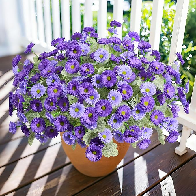HyeFlora Artificial Flowers for Outdoors Faux Plants Spring Decoration, 6 Bundles Fake Daisy Silk Flowers for Outside Realistic UV Resistant for Outdoor Planters Porch Patio Balcony Yard Home