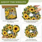 24 Inch Large Sunflower Spring Summer Wreath for Front Door, All Season Wreath with Bow Wreaths for Unique Housewarming Gift, Porch Wall Farmhouse Home Wedding Holiday Decor
