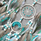 Large Dream Catchers,Boho Handmade Woven Turquoise Dream Catcher Wall Hanging Ornament for Bedroom Living Room Apartment Wedding Party Decor, Festival Blessing Gift (White+Turquoise)