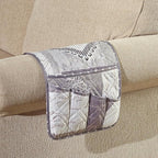 Brilliant Sunshine Grey Heart Love Patchwork Couch Armrest 5 Pockets Organizer, Slip Resistant Armchair Caddy, Washable Remote Controls Holder, Storage for Magazine, Tablet, Phone, 35×13", Grey White