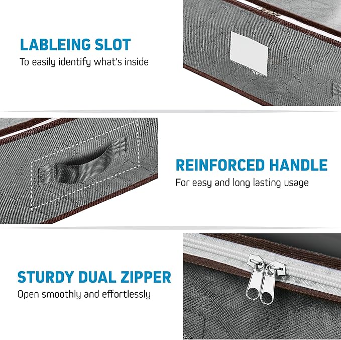 Under Bed Storage Bins - Pack Of 8 Under The Bed Storage Containers For Clothes, Blankets, Winter Clothing, & Shoes - Underbed Storage Containers With Handles, Dual Zippers, & Clear Top