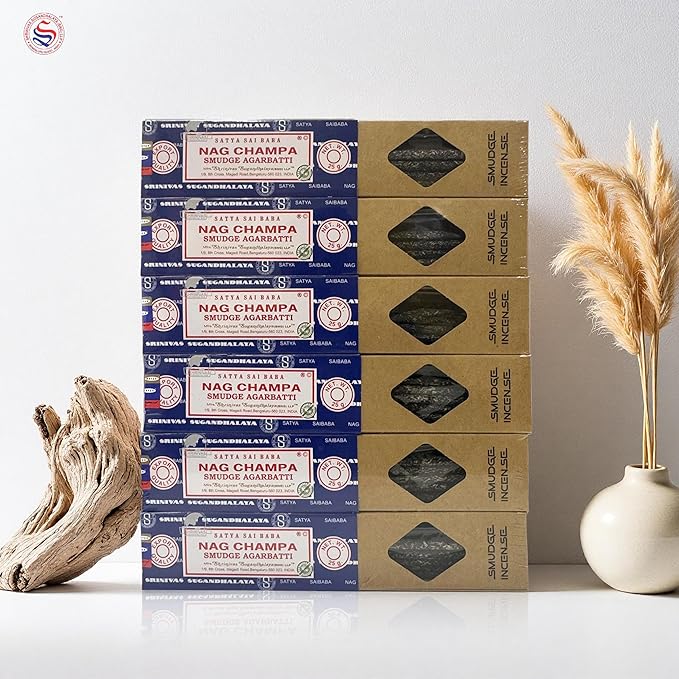 Satya Smudge Incense Stick – Hand-Rolled Indian Masala Incense for Meditation, Yoga & Spiritual Cleansing Pack of 6 (Nag Champa)