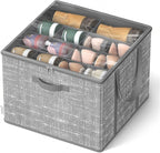SONGMICS Shoe Organizer for Closet, Shoe Storage Box with Clear Lid, Foldable Fabric Bins, Holds 16 Pairs, Reinforced Handles, 16.5 x 16.5 x 12.5 Inches, Cattail Gray ULSP601G01