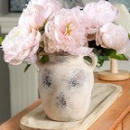 Enra Rustic Farmhouse Vase with Handle,7.8 Inch Pottery Decorative Flower Vase for Home Decor,Large Vintage Terracotta Vase for Table, Living Room, Bathroom Decoration, Shelf Decor, Mantel