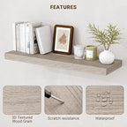 Acovy 16 Inch Floating Shelves, 3D Textured Wood Grain, 16"x9.25"x1.5" Inch Deep Floating Shelves for Wall, Wooden Shelves for Bathroom, Bedroom, Living Room, Vintage Gray Oak, 2 Pieces