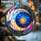 Sun and Moon Decor Decorative Ornament for Christmas Ornaments, Celestial Decor Round Acrylic Hanging, Stained Glass Effect Window Hanging Style, Thanksgiving Gifts, Moon Gifts for Women