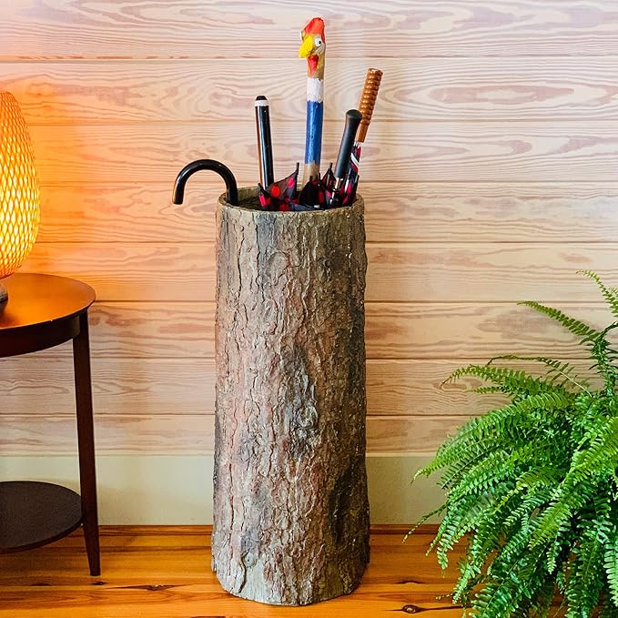 🌳 Vintage Farmhouse Umbrella Stand. Unique Indoor / Outdoor Walking Stick & Umbrella Holder. Rustic Home Entryway Log Bin.