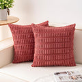 Aegero Pack of 2 Corduroy Decorative Throw Pillow Covers 22x22 Inch Soft Striped Pillow Covers Modern Farmhouse Home Decor for Sofa Living Room Couch Bed（Cranberry Red）