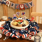 DecorbyHannah Patriotic Wreath for Front Door, 24 inch Large 4th of July Wreaths with Lights, Collapsible Red White Blue Burlap Bow Farmhouse Wreath Decorations for USA 250th Holiday