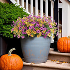 Artificial Fake Mums Flowers for Outdoor Spring Summer Decor, 12 Bundles Faux Silk Plants Daisy for Planter Pot Colorful UV Resistant Look Real for Front Door Porch Patio Outside Yard(Purple Yellow)
