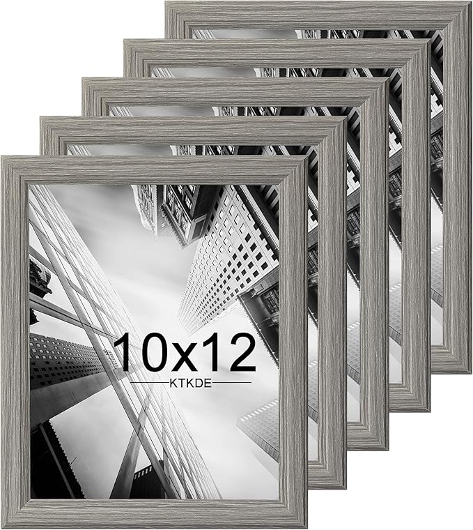 KTKDE 10x12 Picture Frame Set of 5, Wooden frames Grey, Vertical & Horizontal Wall Hanging for Wall or Tapletop Display,Studio Gallery Photo Frame for Photos, Posters & Art Prints