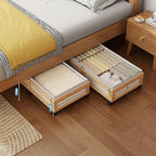 Under Bed Storage Containers with Wheels, Larger Bamboo Wood Under Furniture Storage Containers with Dust Bags，Rolling for Shoes Clothes