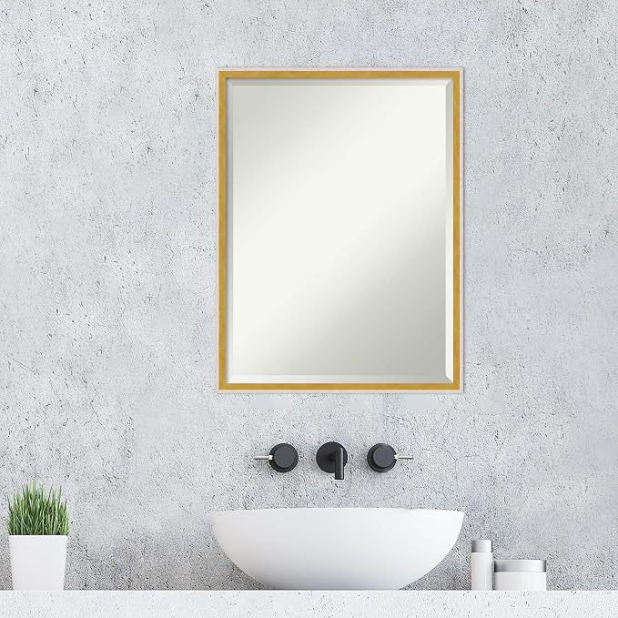 Amanti Art White Wall Mirror 25x19 Paige White Gold Rectangle Bathroom Mirror for Wall Decor Living Room, Medium Modern Wood Frame, Hangs Horizonally and Vertically, Bathroom Decor, Beveled Edge