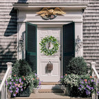 22 Inch Blue & White Floral Wreaths for Front Door, Spring Summer Floral Wreath with Pink Sash, Farmhouse Wreath for Porch, Wall, Window, Indoor Outdoor Home Decor