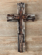 Eagrafts Rustic Decorative Layered Wood Like Resin Wall Cross With Faux Iron Nails, Home Wall Decor