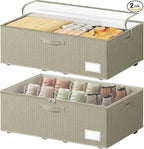 Dayacoco Underbed Storage with Wheels, 2 Pack Under Bed Storage Containers with Clear Lids, No Assembly Required 10.1 inch Rolling Under Bed Storage for Clothes, Beige