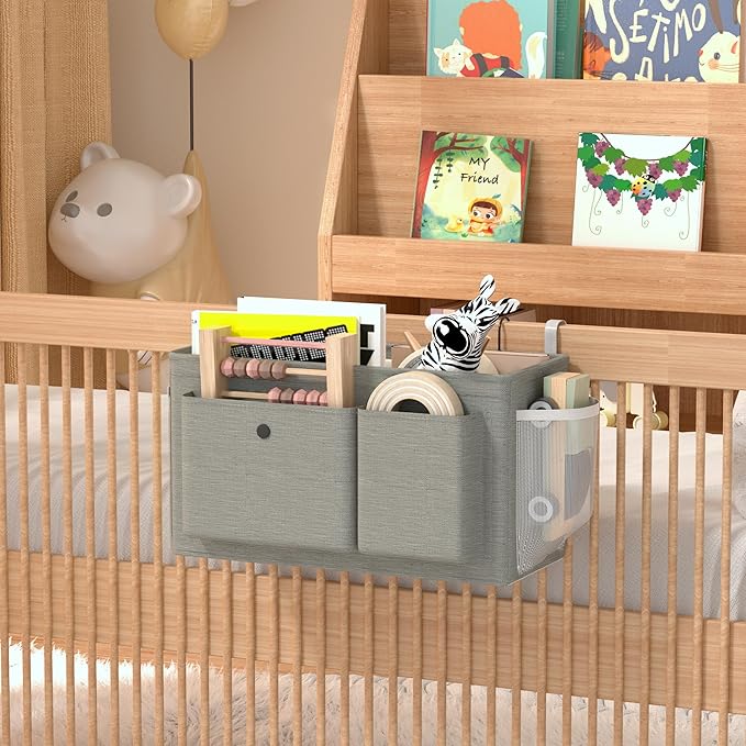 Edudif Bedside Caddy Bedside Organizer with Fixed Straps & Water Bottle Holder, Bunk Bed Caddy ideal for Home, Dorm, Hospital, Crib, Versatile Bedside Storage Solution