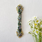 Hand Painted Mezuzah, Exquisite Enamel Mezuzah with Blue Crystal Accent
