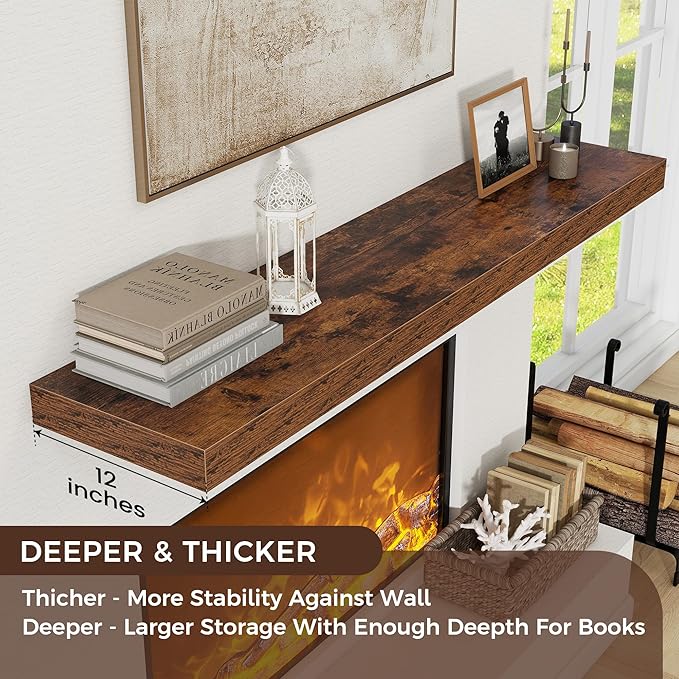 Venusmiles Floating Shelves for Wall, 48 Inch Wide x 12 Inch Deep Floating Shelves, Long Wood Floating Wall Shelf Shelves for Living Room Bathroom Bedroom Kitchen Home - (Brown, 48" W x 12" D x 2" H)