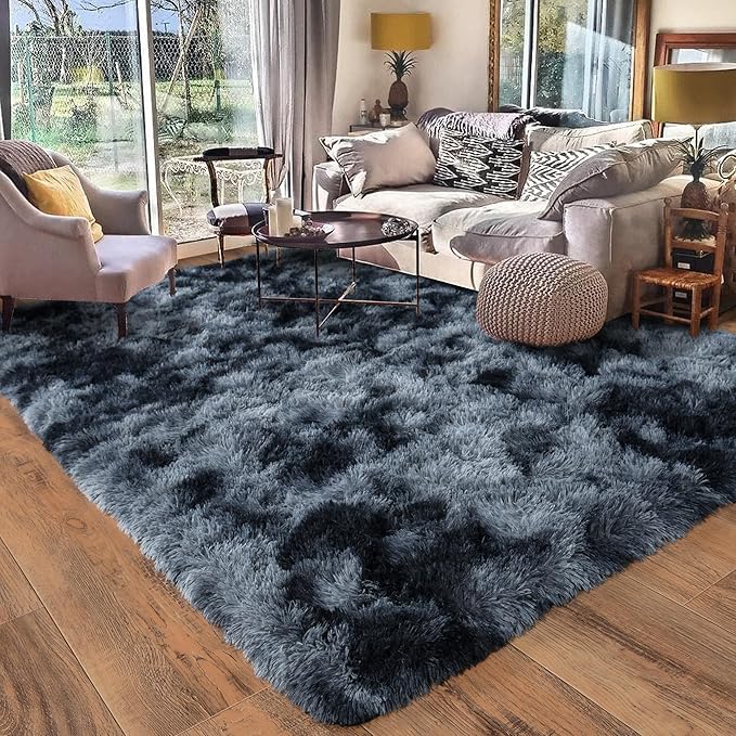 Rugs for Living Room 9x12, Soft Shaggy Modern Shag Area Rug for Bedroom, Upgrade Non-Slip Plush Fluffy Carpet for Kids Boys Girls Room Home Decor Aesthetic, Blue Grey