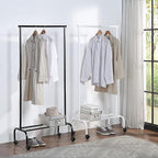 SunnyPoint Rolling Garment Rack with Shelf – Heavy-Duty Metal Clothing Rack on Wheels, 64.9” Tall Clothes Organizer with Bottom Storage, Black