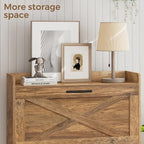32" W Farmhouse Shoe Storage Cabinet with 2 Flip Drawers and Barn Door Design, Adjustable Shelves, Hidden Slim Narrow Shoe Rack Cabinet for Entryway, Foyer, Hallway, Living Room, Rustic Walnut